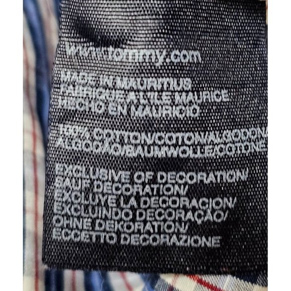 Tommy Hilfiger Mens Medium Blue Red Plaid Short Sleeve Button Down Logo Shirt - Picture 11 of 11